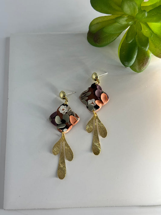 Becca | Dangle with Detailed Three Dimensional Florals | Handmade Polymer Clay Earrings