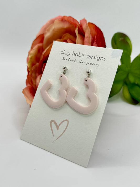 Ballet Pink Heart Outlines with Ball Studs | Handmade Polymer Clay Earrings